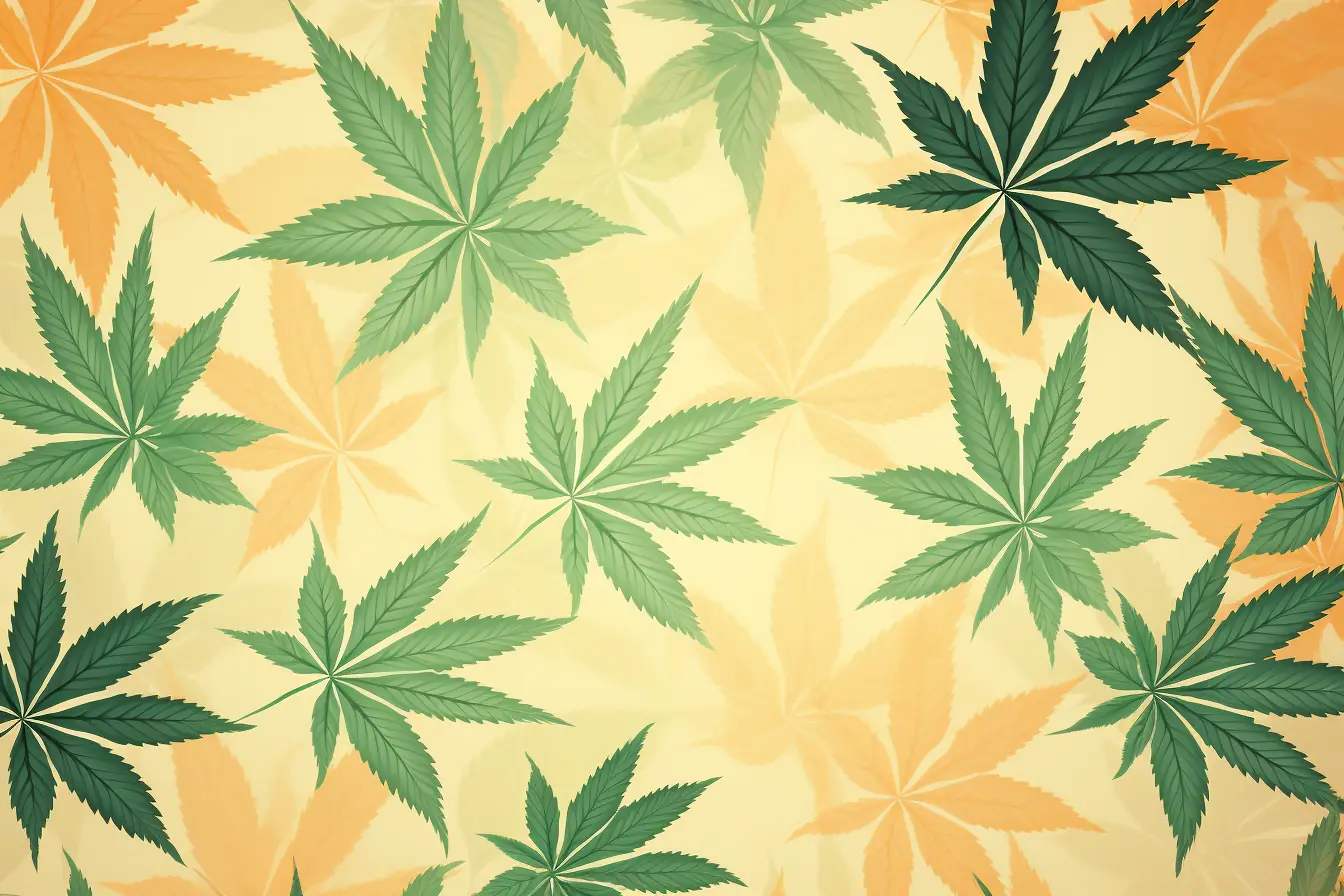 Cannabis Social Club in Hamm: Einladendes Ambiente mit Pastelfarbenen Cannabisblättern Ein beiger Hintergrund mit einem Cannabisblätter-Muster, das für einen Cannabis Social Club in Hamm gestaltet wurde.